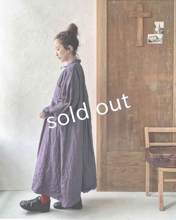 画像15: HALLELUJAH／1890's Bourgeron 羊飼いシャツワンピース・purple (15)