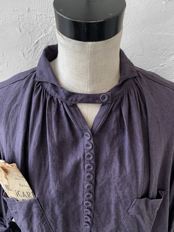 画像3: HALLELUJAH/1890's Bourgeron 羊飼いシャツワンピース・purple (3)