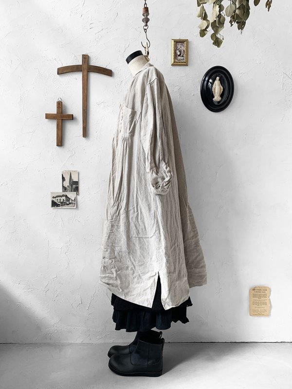 画像10: HALLELUJAH/1890's Bourgeron 羊飼いシャツワンピース・flax (10)