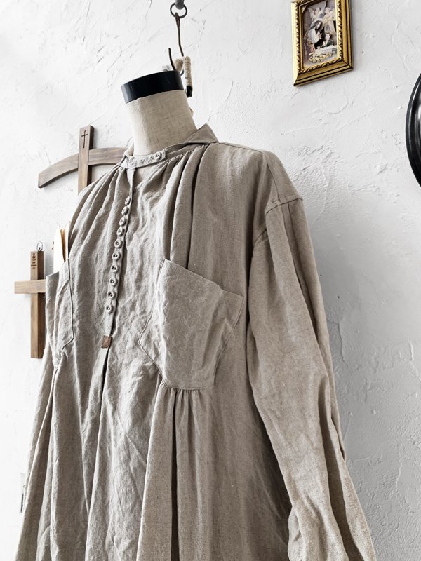 画像9: HALLELUJAH/1890's Bourgeron 羊飼いシャツワンピース・flax (9)