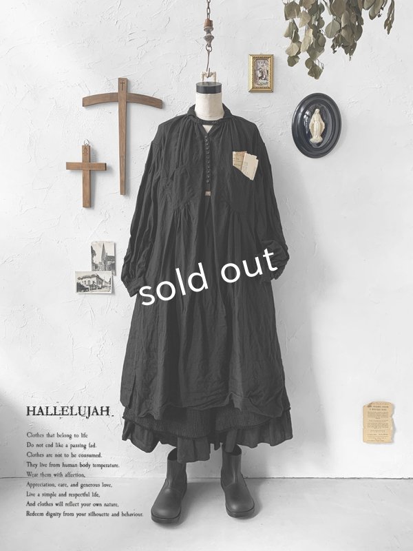 画像1: HALLELUJAH／1890's Bourgeron 羊飼いシャツワンピース・black (1)