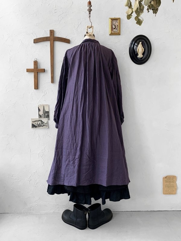 画像11: HALLELUJAH/1890's Bourgeron 羊飼いシャツワンピース・purple (11)