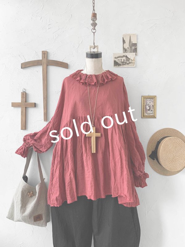 画像2: MARCHE' DE SOEUR／ラッフル襟チュニック・ファナージュダークレッド (2)