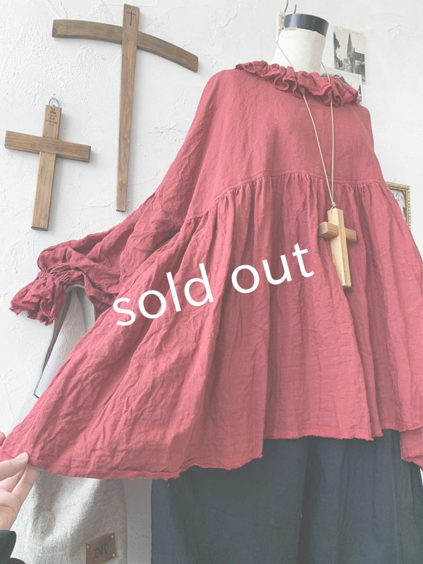 画像5: MARCHE' DE SOEUR／ラッフル襟チュニック・ファナージュダークレッド (5)