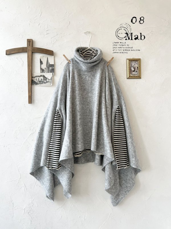画像1: 【30%OFF】08mab/もちもちタートルニットポンチョ・グレー (1)