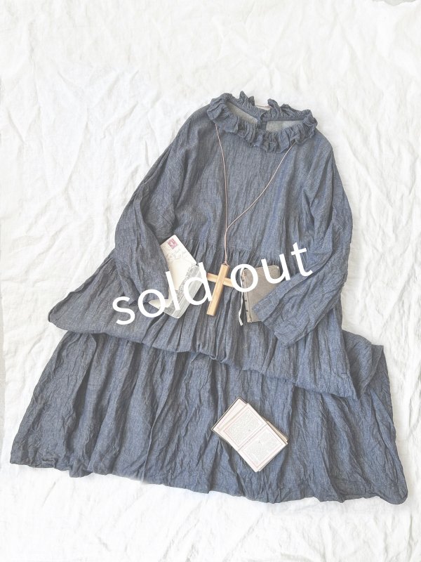 画像2: MARCHE' DE SOEUR／ラッフル襟のワンピース・デニム (2)