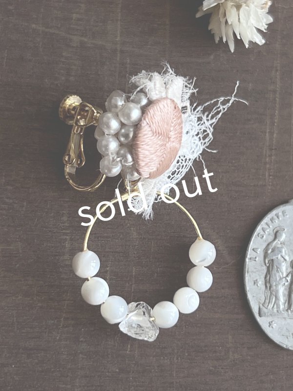 画像8: toromeco／アンティークシルクと天然石イヤリング・サーモンピンク (8)