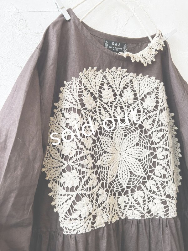 画像4: shizuka's／アンティークレースのワンピース・ビターチョコ (4)