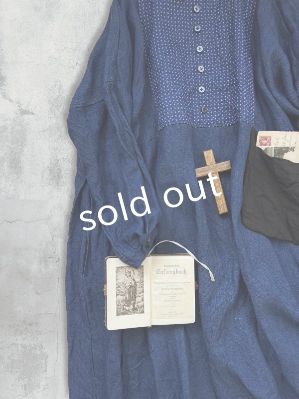 画像3: MARCHE' DE SOEUR/ターシャの種蒔ポケットワンピース・インディゴ×プチペイズリー (3)