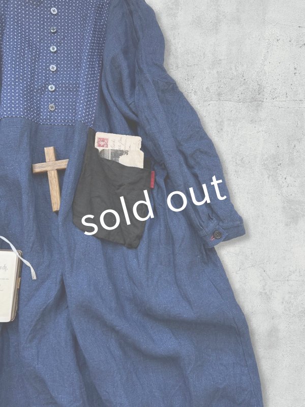 画像5: MARCHE' DE SOEUR/ターシャの種蒔ポケットワンピース・インディゴ×プチペイズリー (5)