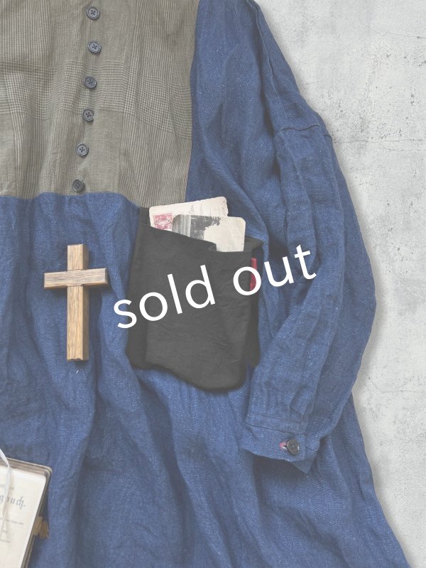 画像3: MARCHE' DE SOEUR/ターシャの種蒔ポケットワンピース・インディゴ×ハーブ (3)