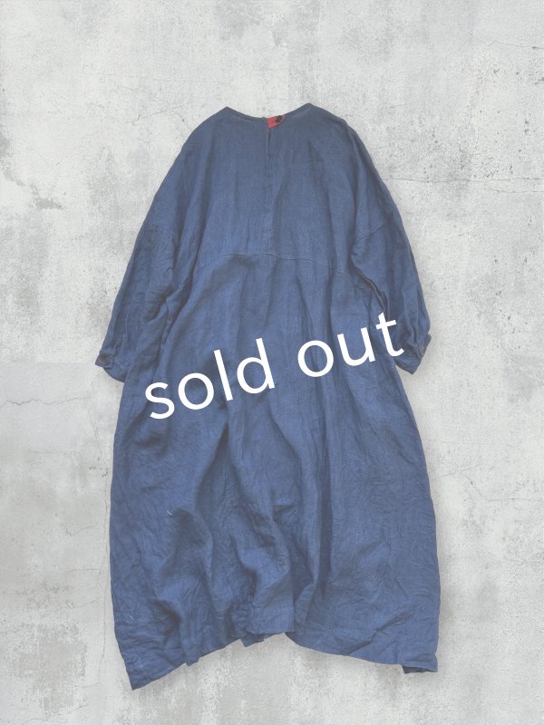 画像10: MARCHE' DE SOEUR/ターシャの種蒔ポケットワンピース・インディゴ×プチペイズリー (10)