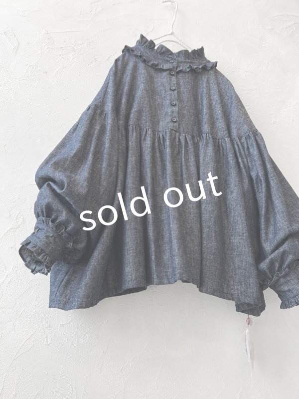 画像2: kosatofuku／フリルカラーブラウス・デニム (2)