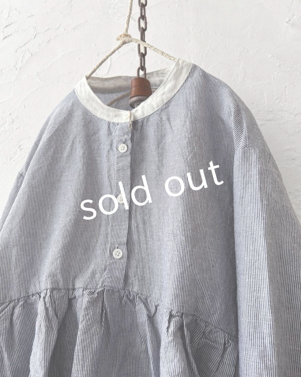 画像3: ubasoku/ボリューム袖ギャザーブラウス・ピンストライプ (3)