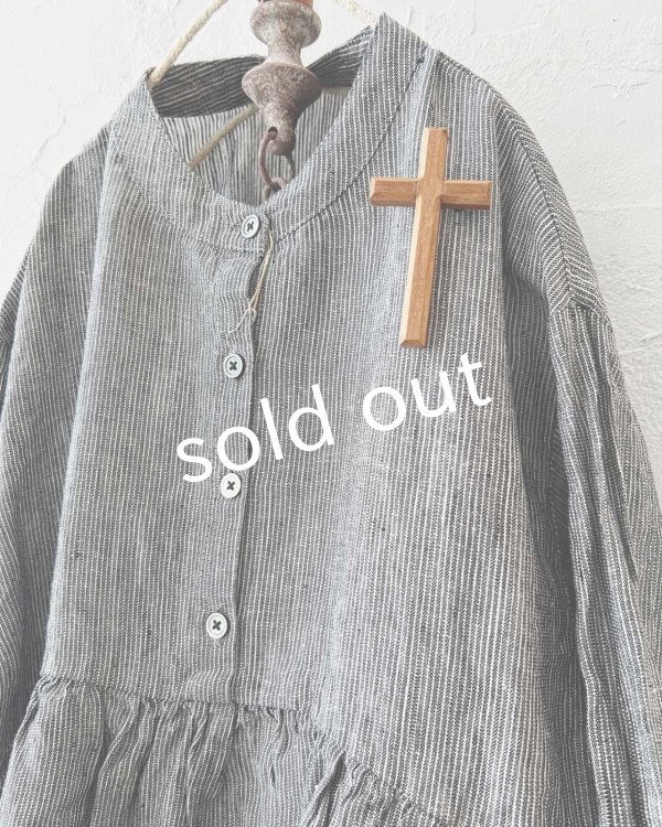 画像3: ubasoku/ボリューム袖ギャザーワンピース・ブラックストライプ (3)