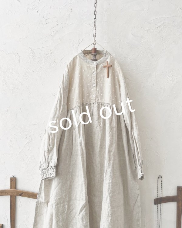 画像3: ubasoku/ドット刺繍ボリューム袖ワンピース・生成り (3)