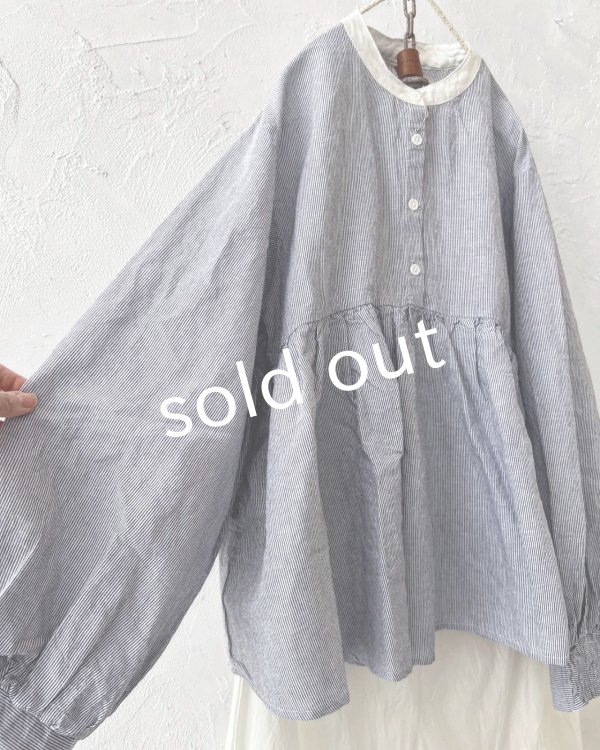 画像4: ubasoku/ボリューム袖ギャザーブラウス・ピンストライプ (4)