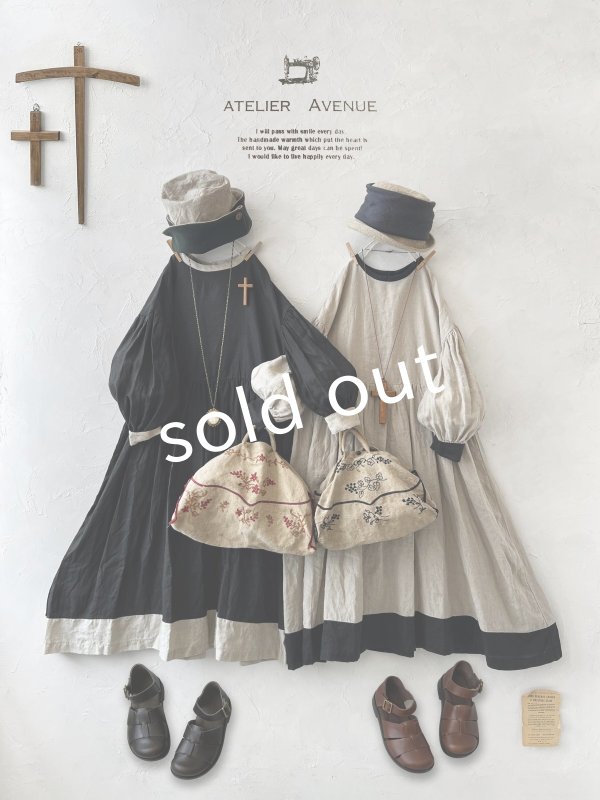 画像7: Avenue／後ろくるみボタンのワンピース・黒×生成り (7)