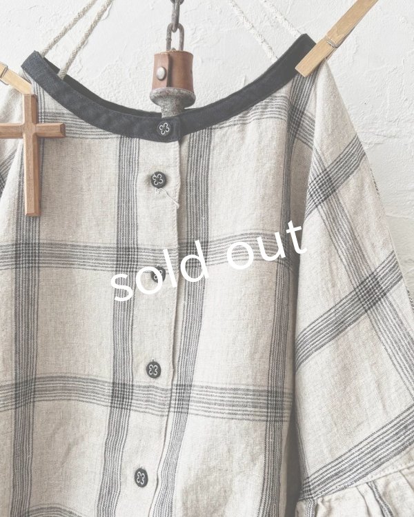 画像3: ubasoku/0507 パフ袖チェックブラウス・生成り (3)