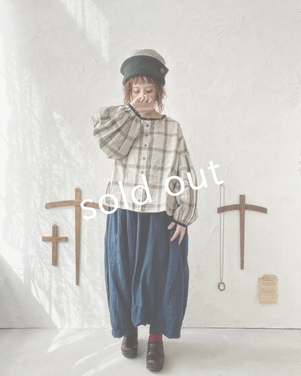 画像9: ubasoku/0507 パフ袖チェックブラウス・生成り (9)