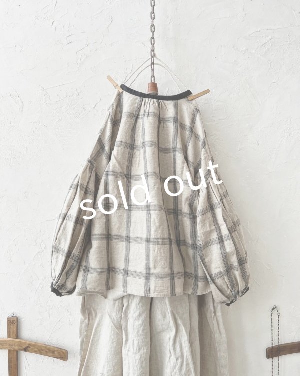 画像8: ubasoku/0507 パフ袖チェックブラウス・生成り (8)