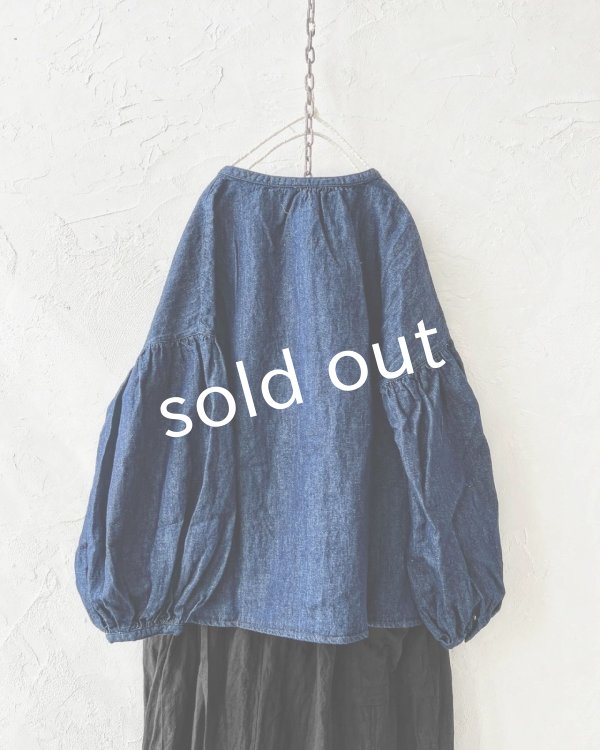 画像5: ubasoku/0716 デニムバフ袖ブラウス・インディゴ (5)