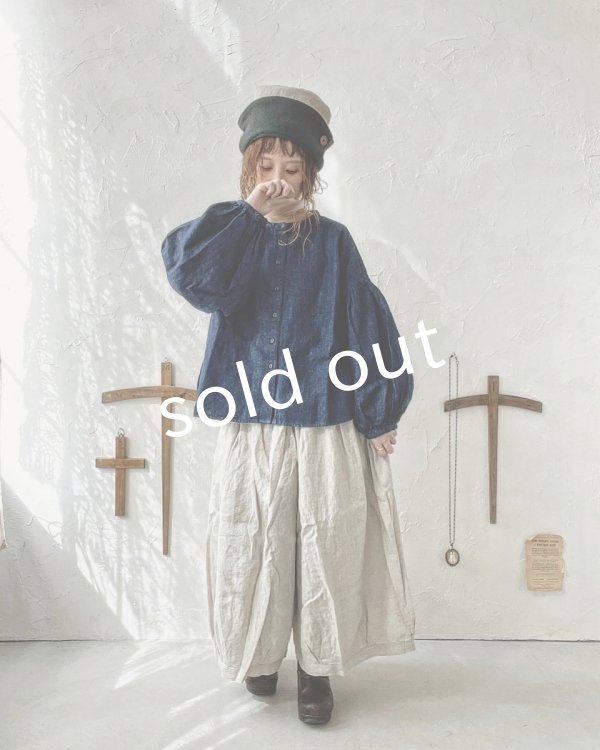 画像6: ubasoku/0716 デニムバフ袖ブラウス・インディゴ (6)