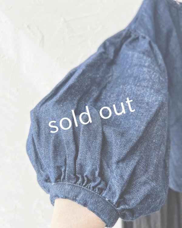 画像4: ubasoku/0716 デニムバフ袖ブラウス・インディゴ (4)