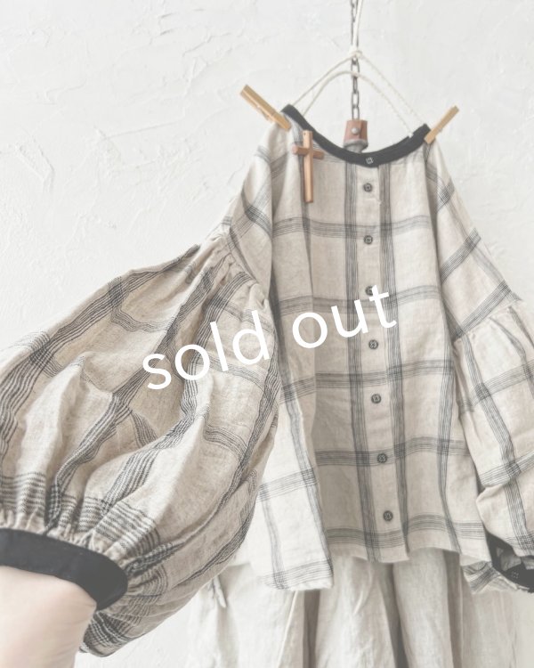 画像4: ubasoku/0507 パフ袖チェックブラウス・生成り (4)