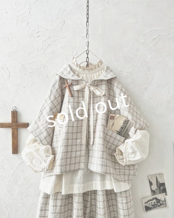 画像2: MARCHE' DE SOEUR／セーラ襟のタッセルちびジャケット・ベージュチェック (2)
