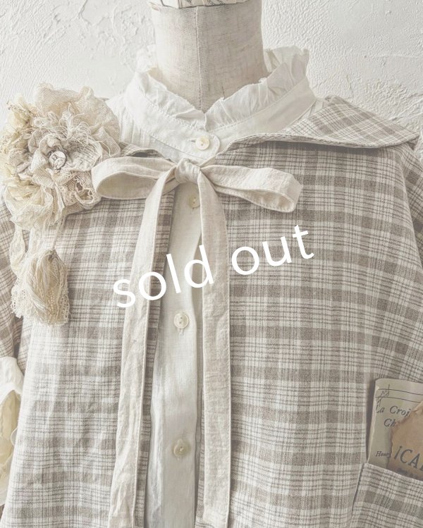 画像6: MARCHE' DE SOEUR／セーラ襟のタッセルちびジャケット・ベージュチェック (6)