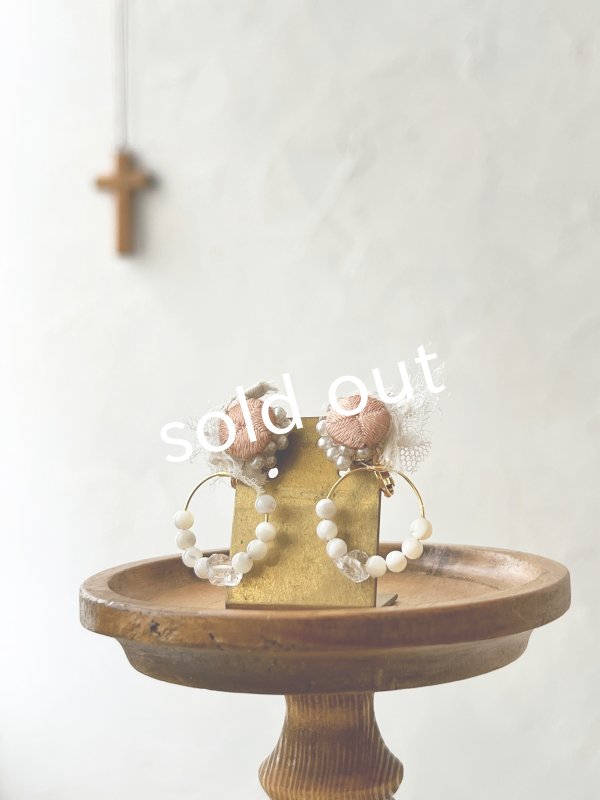 画像4: toromeco／アンティークシルクと天然石イヤリング・サーモンピンク (4)