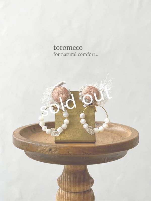 画像3: toromeco／アンティークシルクと天然石イヤリング・サーモンピンク (3)