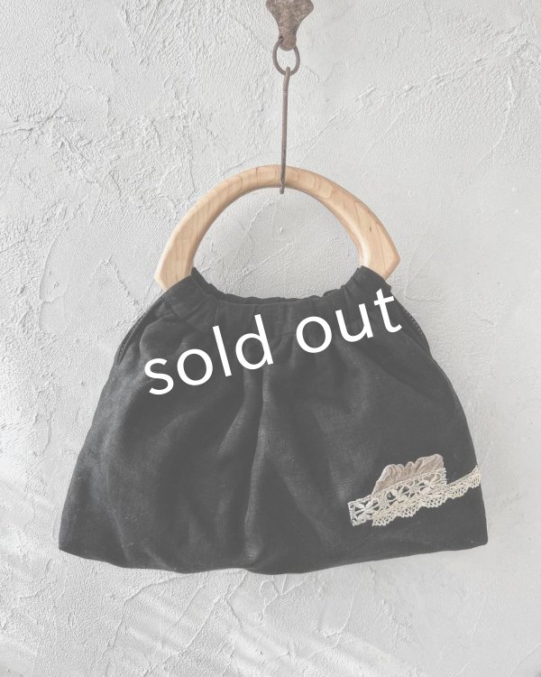 画像5: ecru-ke／木の持ち手バッグ・メープル黒リネン＆ガーゼ (5)