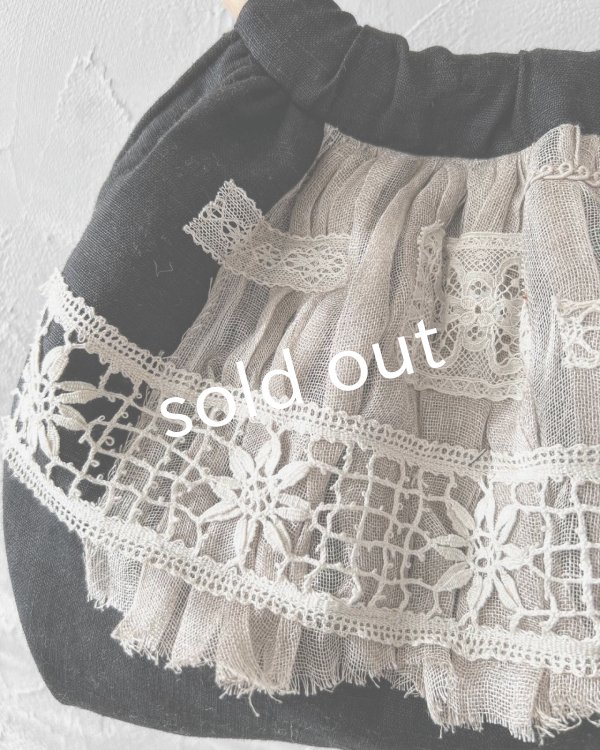 画像3: ecru-ke／木の持ち手バッグ・メープル黒リネン＆ガーゼ (3)