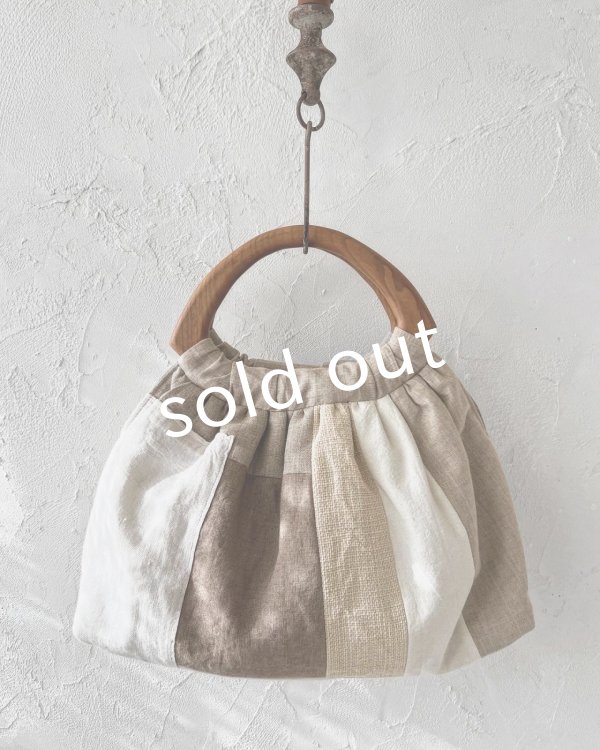 画像5: ecru-ke／木の持ち手バッグ・ブラックチェリー＆パッチワーク (5)