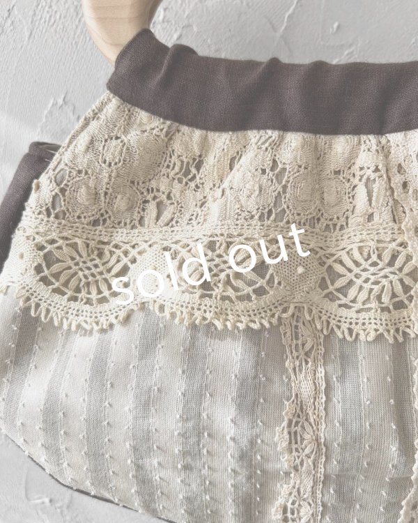 画像2: ecru-ke/木の持ち手バッグ・メープル茶&レース (2)