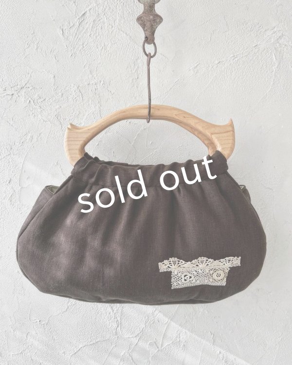 画像8: ecru-ke/木の持ち手バッグ・メープル茶&レース (8)