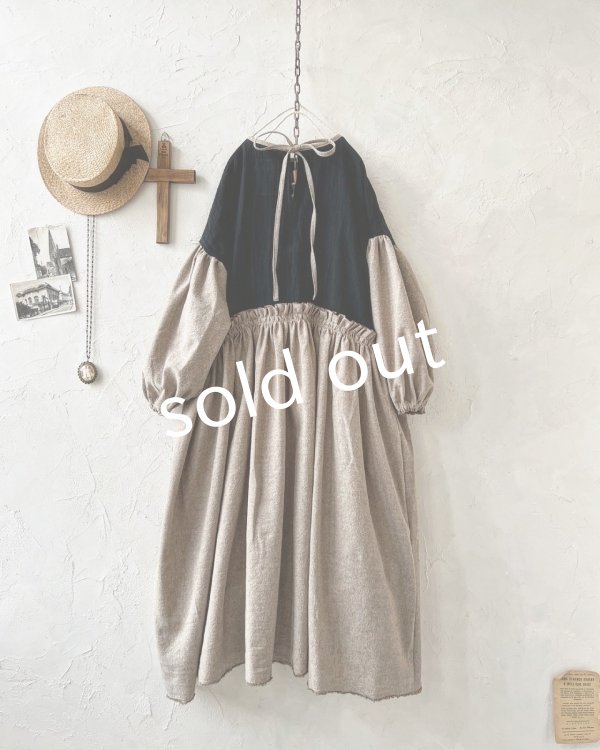 画像10: MARCHE' DE SOEUR／ブルターニュのワンピース・黒×ベージュ (10)