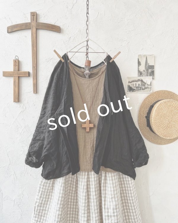 画像2: Branch m'/リネンのボレロカーディガン・黒 (2)