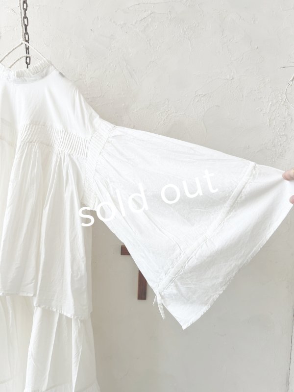 画像11: tegami/ピンタックリボンパフ袖のブラウス・ライトグレー (11)