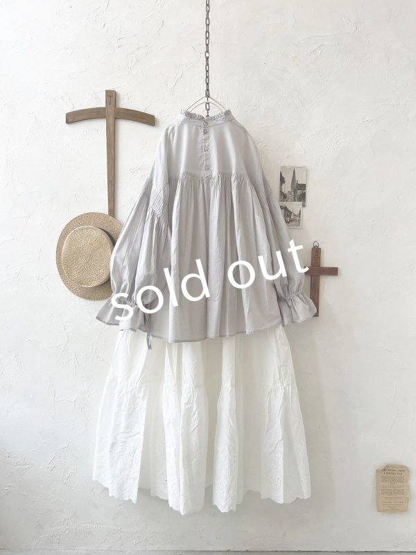 画像7: tegami/ピンタックリボンパフ袖のブラウス・ライトグレー (7)