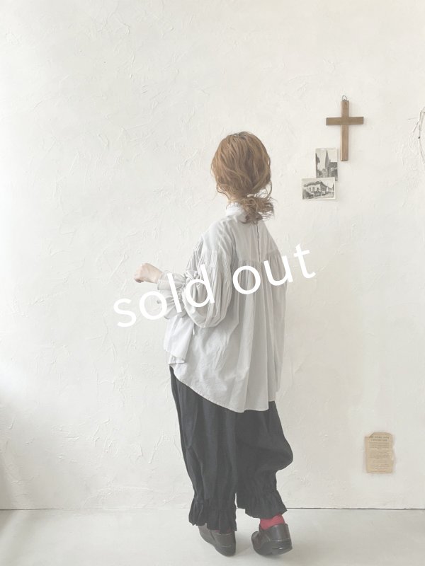 画像18: tegami/ピンタックリボンパフ袖のブラウス・ライトグレー (18)