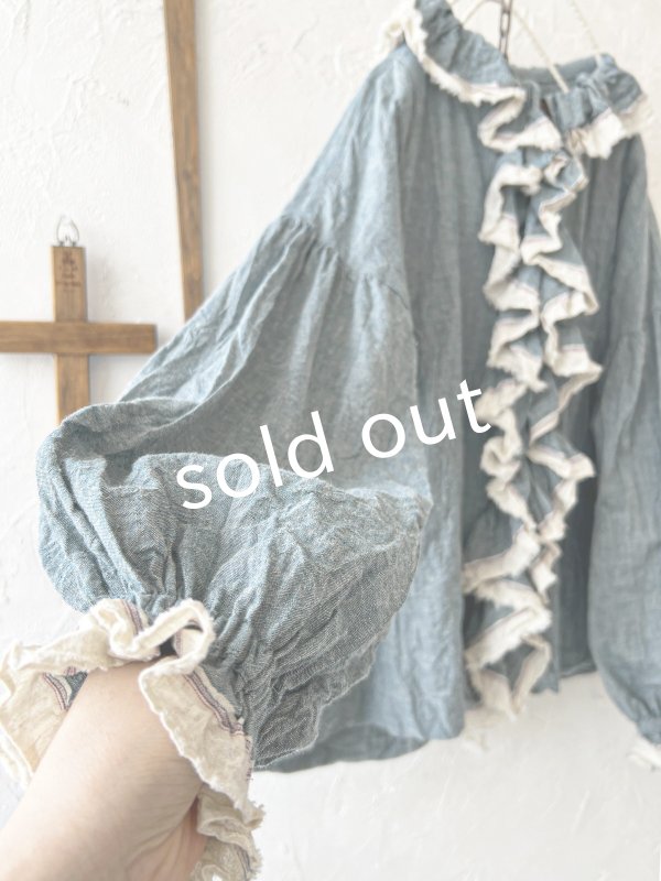 画像6: MARCHE' DE SOEUR／フローフリルパフ袖ブラウス・ブルー (6)