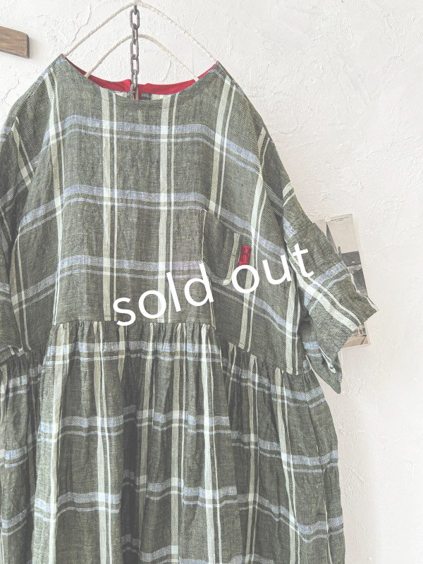 画像2: MARCHE' DE SOEUR／ギャザーワンピース・グリーンチェック (2)