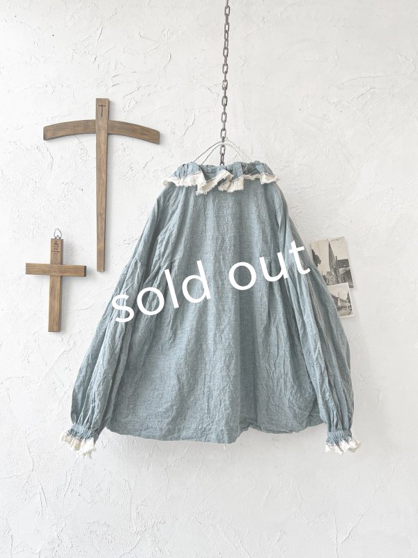 画像9: MARCHE' DE SOEUR／フローフリルパフ袖ブラウス・ブルー (9)