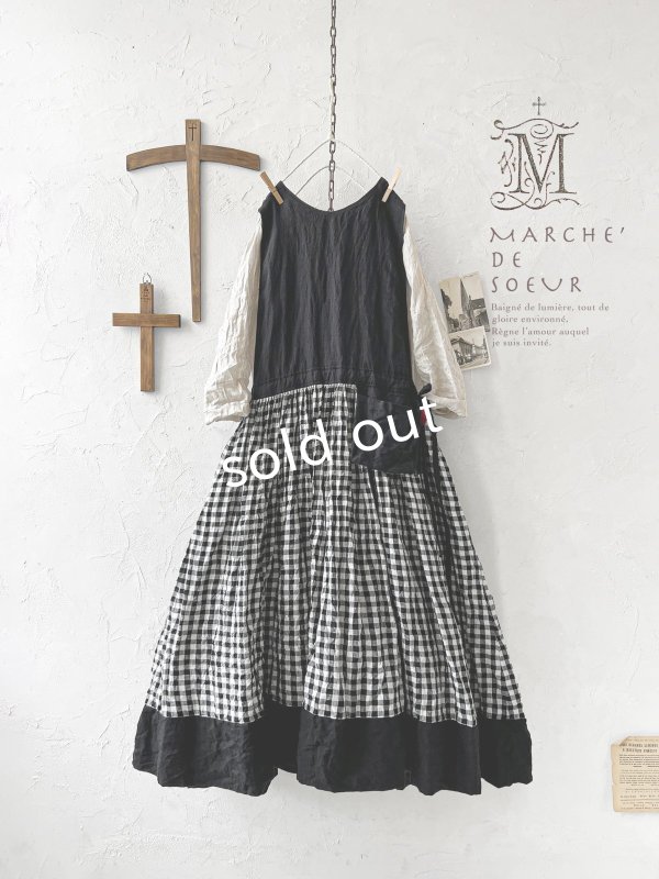 画像1: MARCHE' DE SOEUR／バッククロスワンピース・黒ギンガム (1)