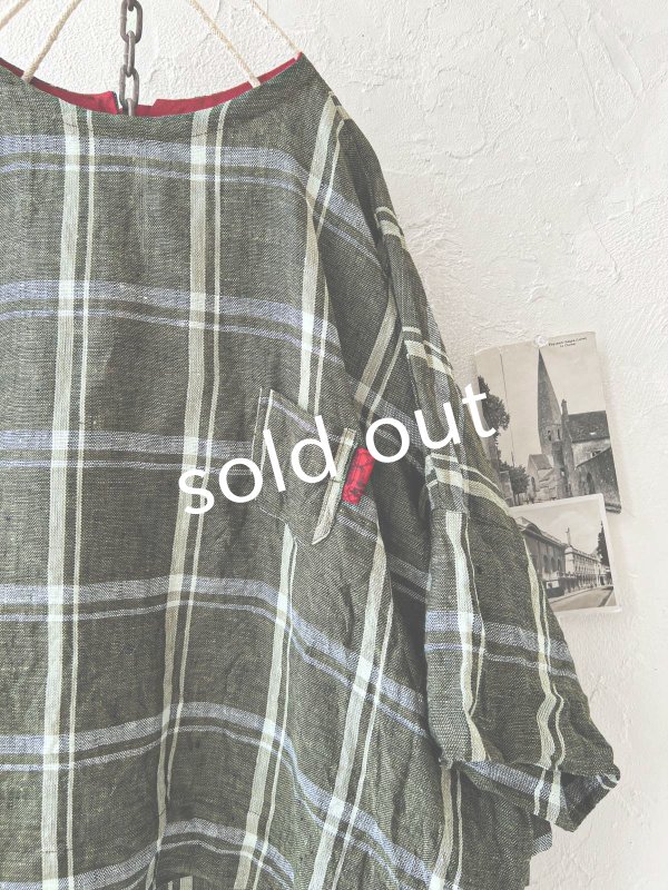 画像2: MARCHE' DE SOEUR／リネンプルオーバー・グリーンチェック (2)