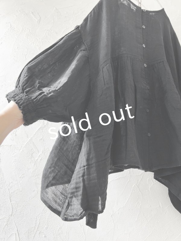 画像3: Dgy/フレアギャザーのガーゼブラウス・黒 (3)