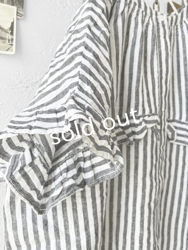 画像4: ubasoku/0920 ラウンドフリル半袖ブラウス・ブラックストライプ (4)